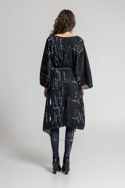 pleated oversized midi dress with elegant boat neck