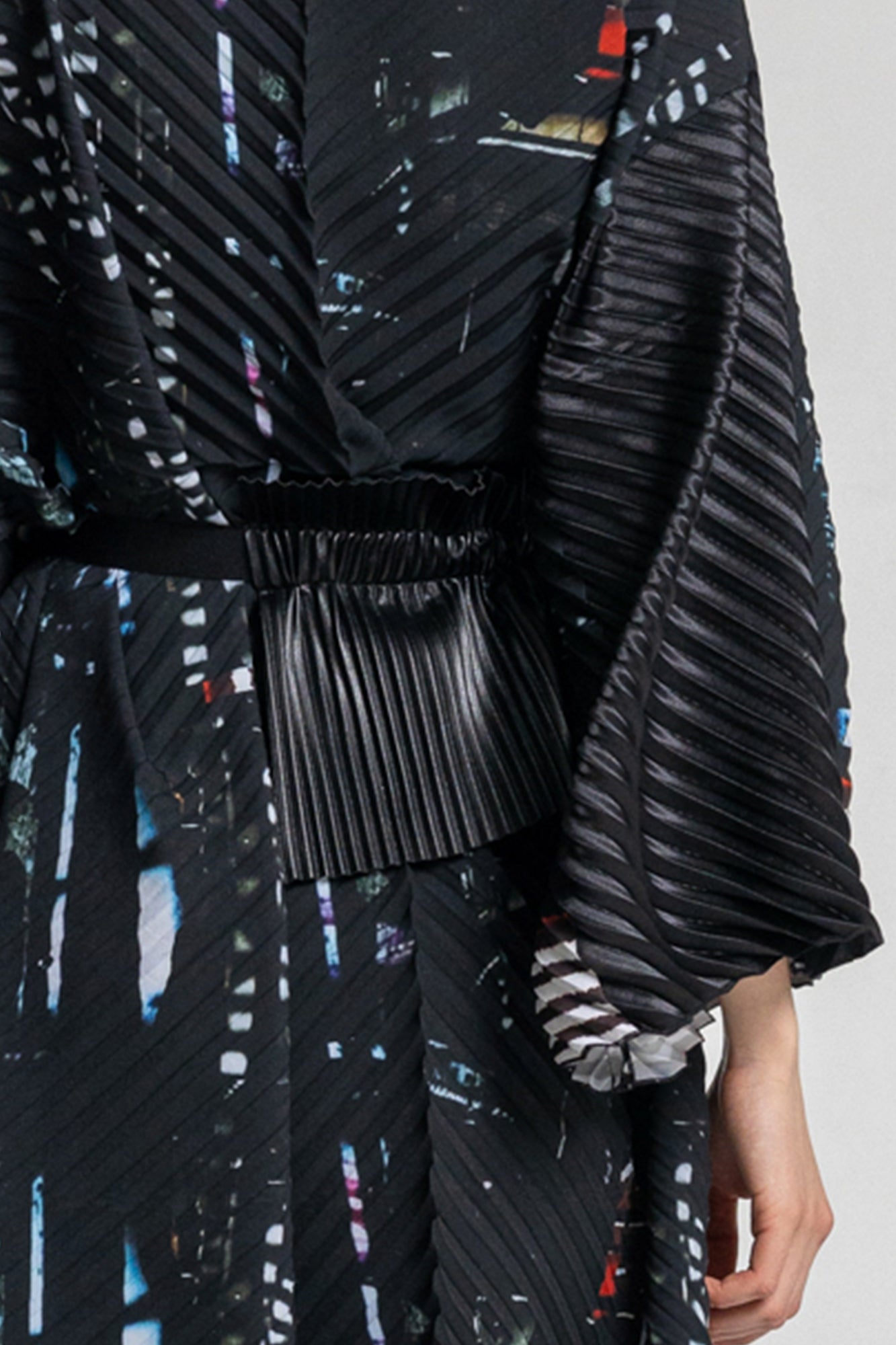 pleated midi dress with unique print