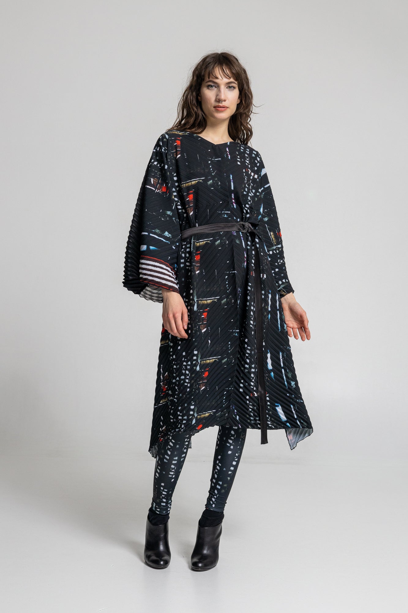 pleated midi dress designed from soft elastic jersey fabric