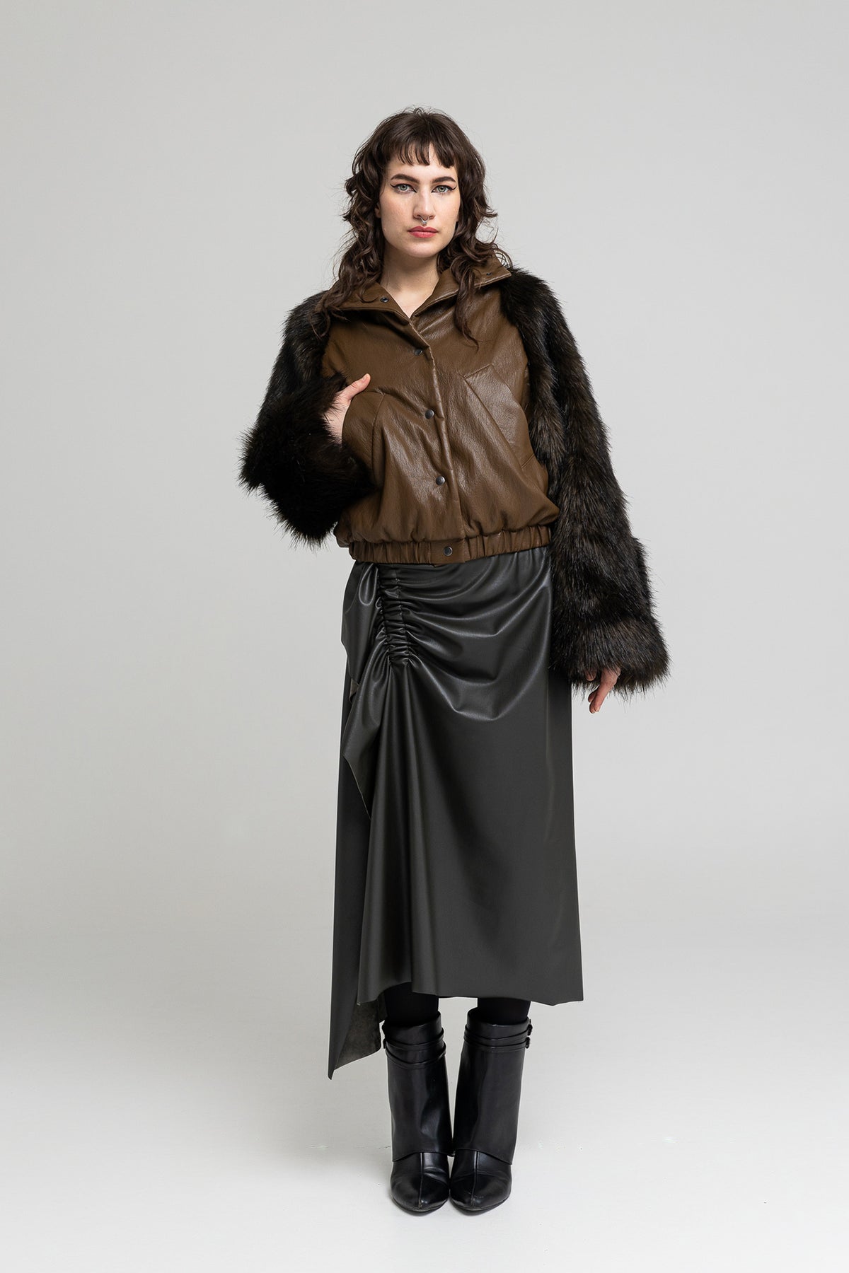 gathered midi skirt with asymmetric hemline artista budapest