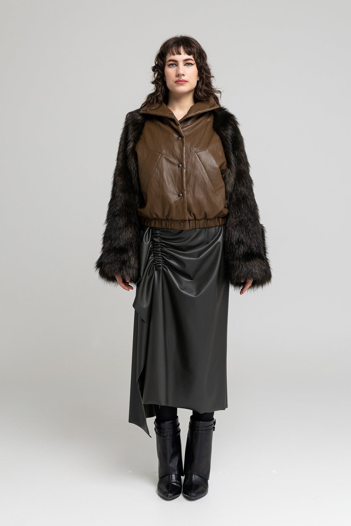 asymmetric gathered midi skirt with elastic waistline artista budapest