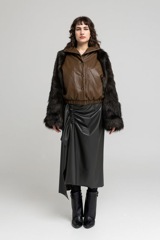 asymmetric gathered midi skirt with elastic waistline artista budapest