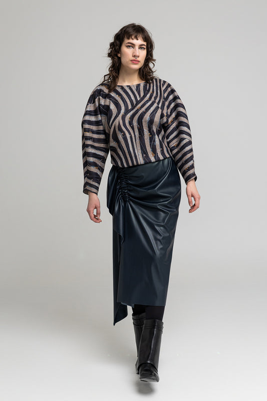 eco-leather gathered midi skirt with elastic waistline artista budapest