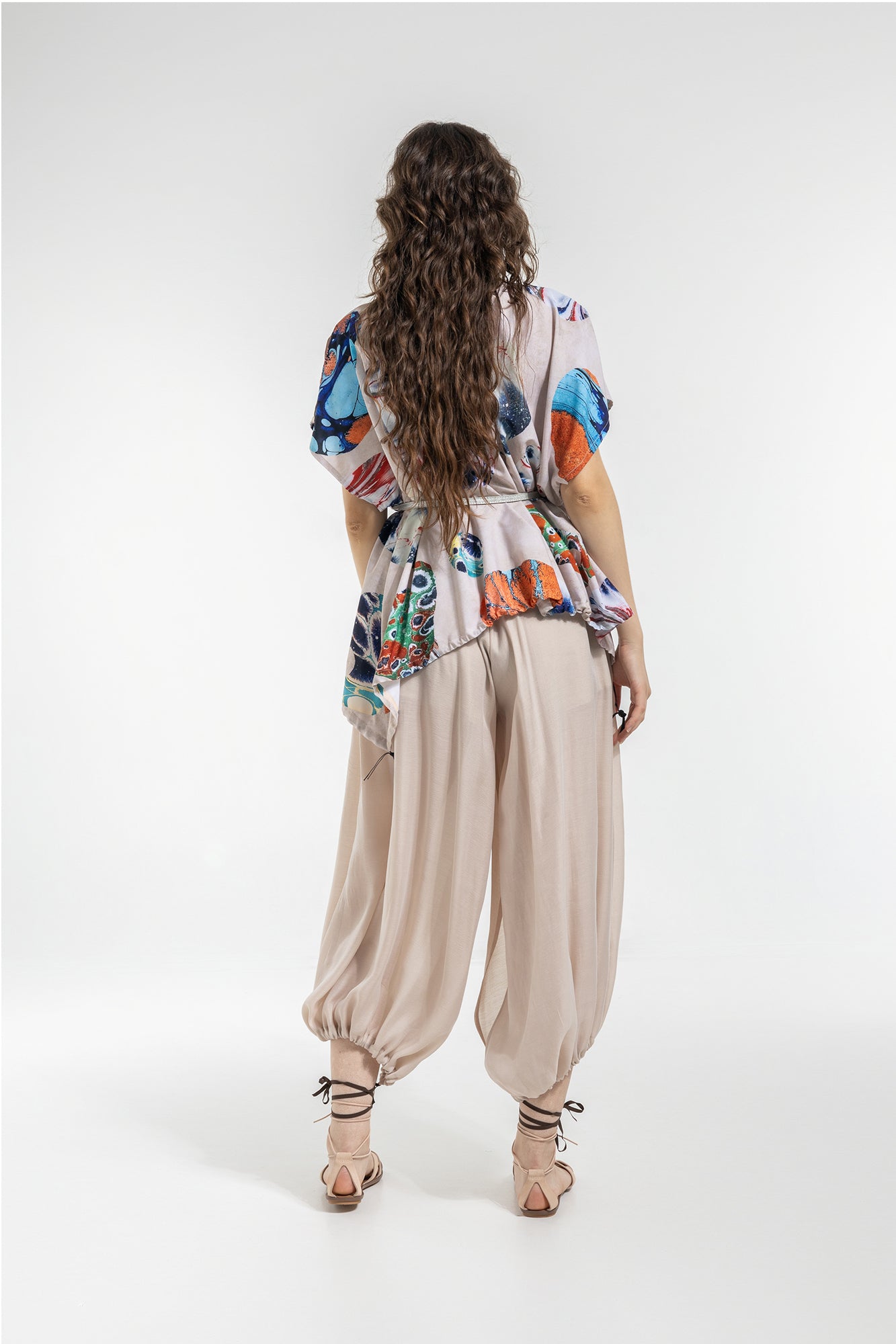 oversized bubble top beige toned fabric