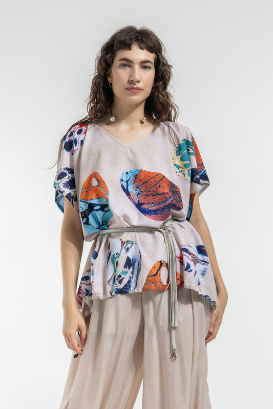 oversized bubble top curved hemline