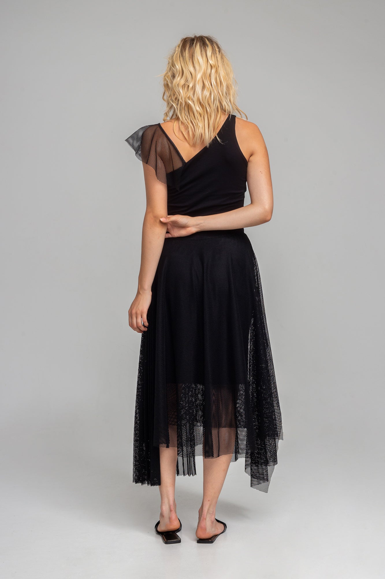 DAWN BLACK mesh pleated skirt