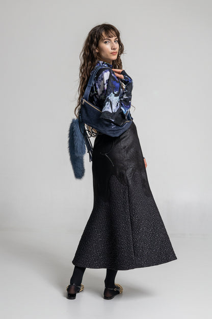 unique printed drap top with thumbhole cuffs