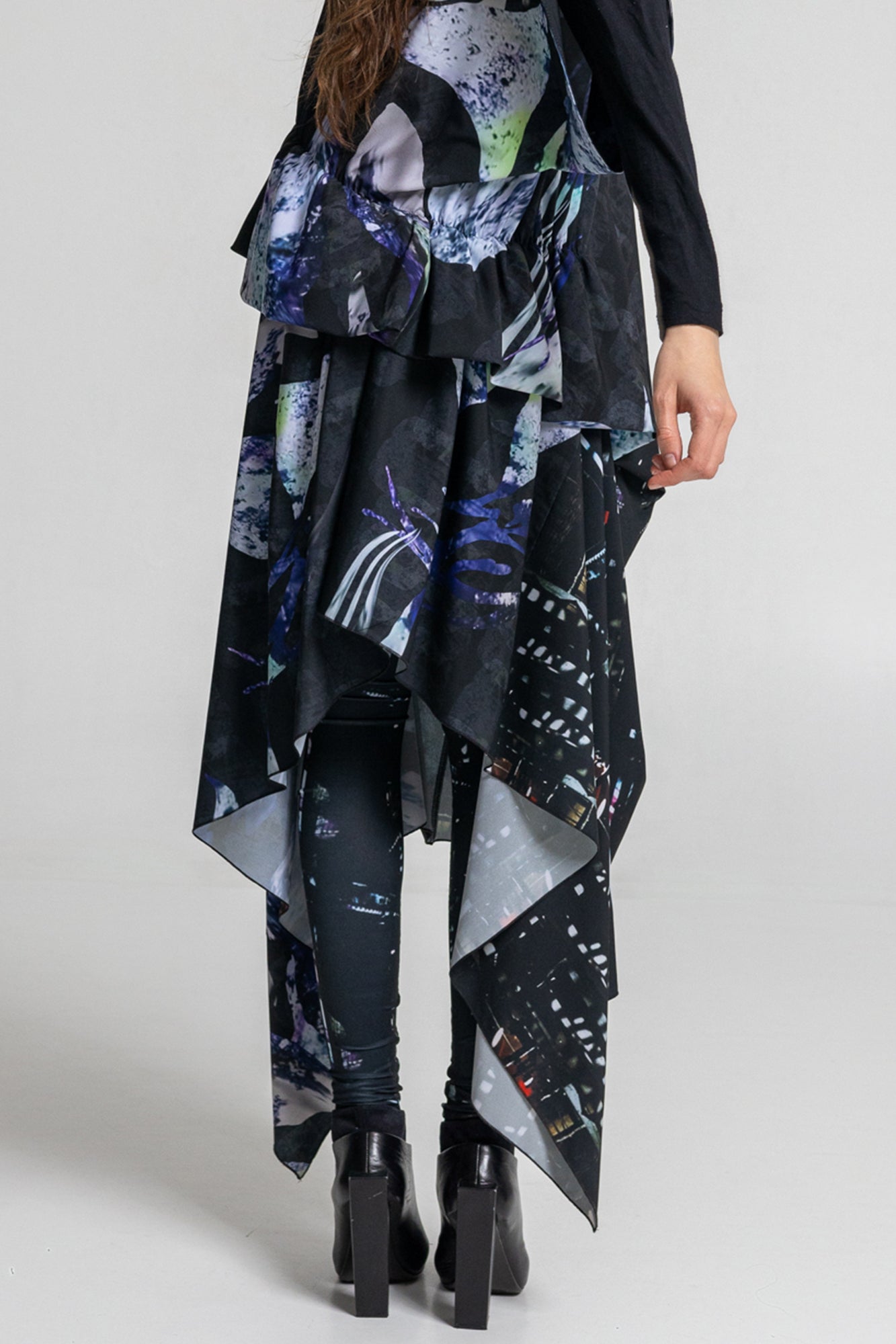 unique printed maxi dress with asymmetric hemline