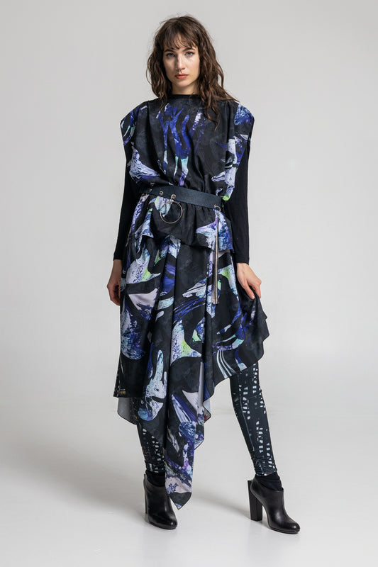 slightly stretchable synthetic silk asymmetric maxi dress