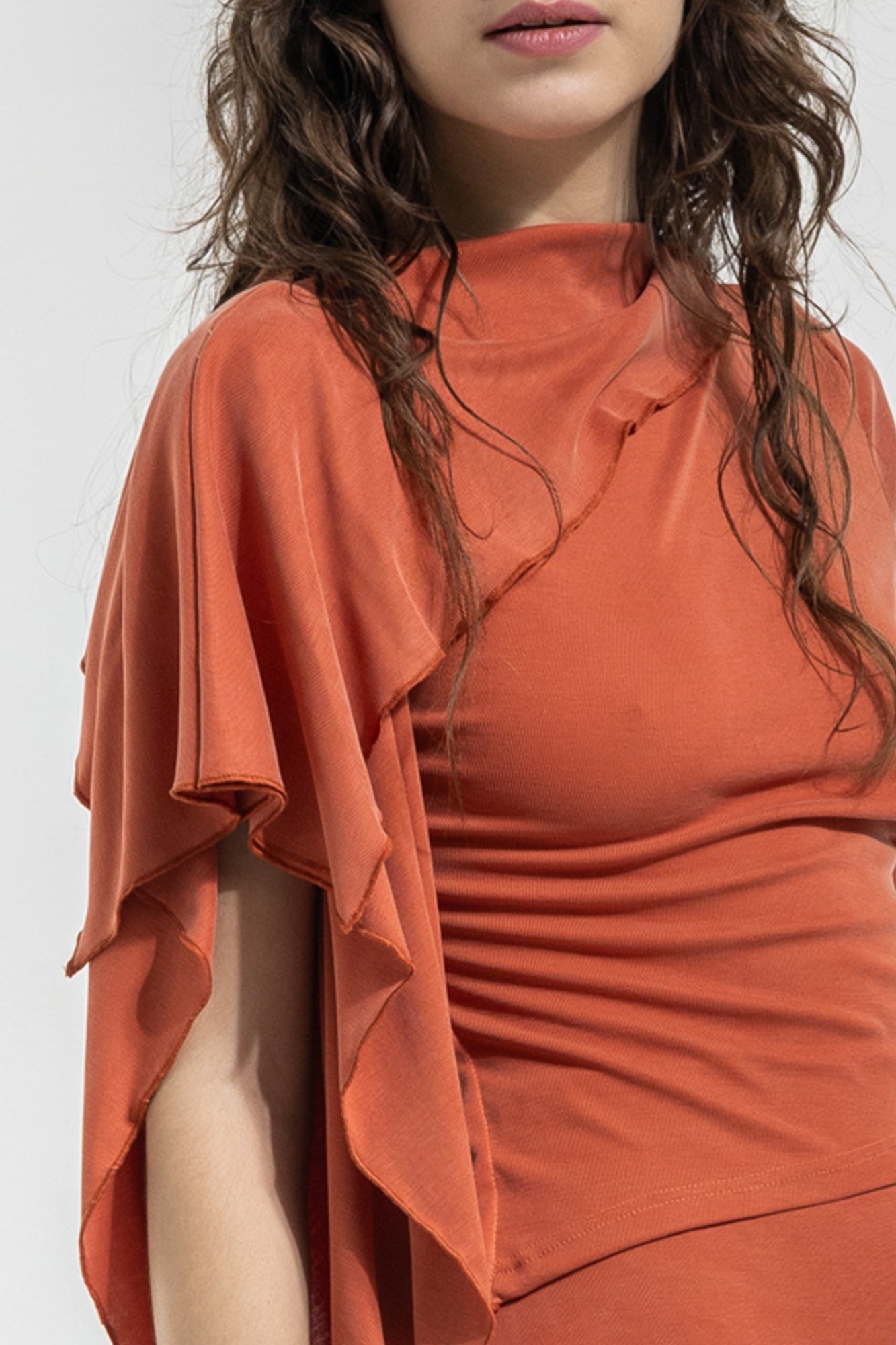 terracotta asymmetric top from gently stretchable sustainable fabric