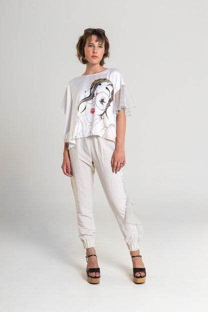 printed top with boat neck artista budapest