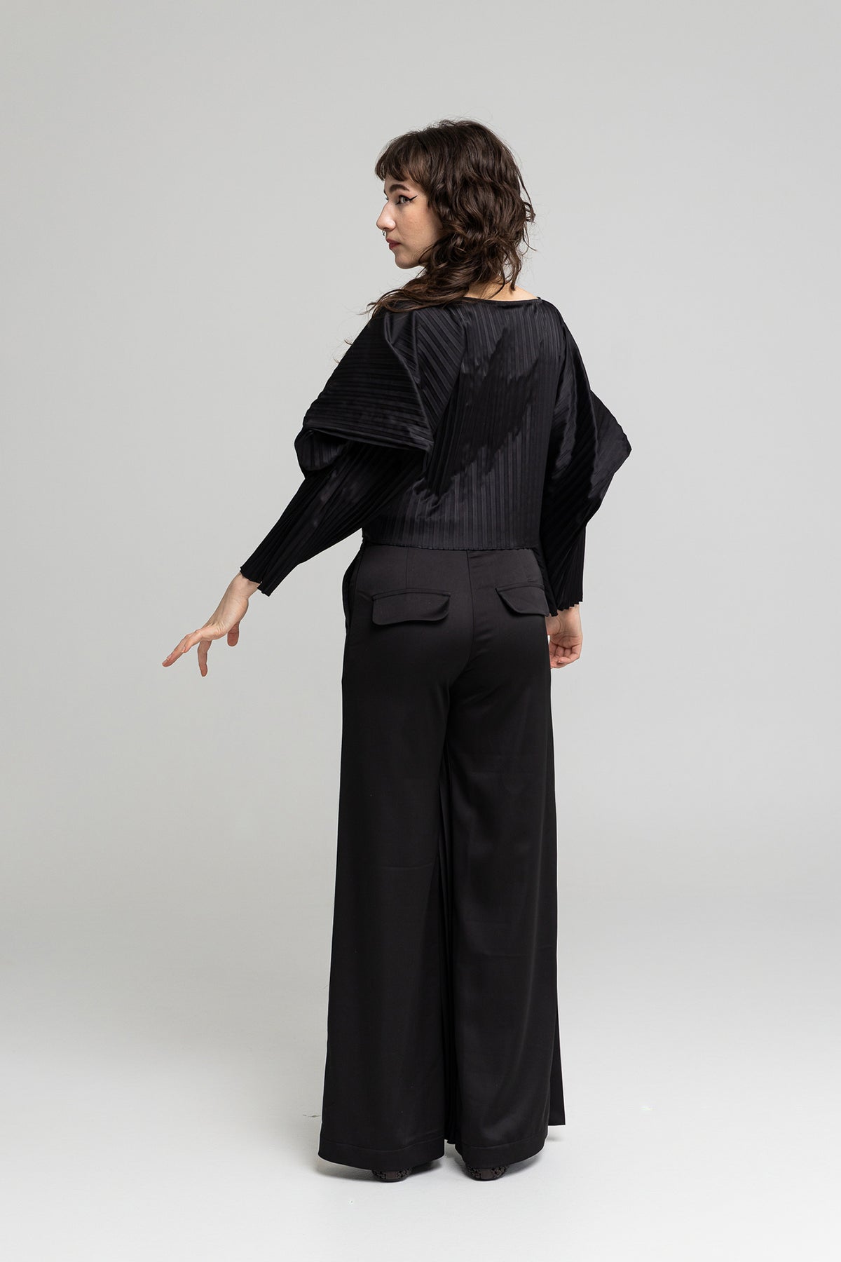satin pleated blouse with boat neckline artista budapest