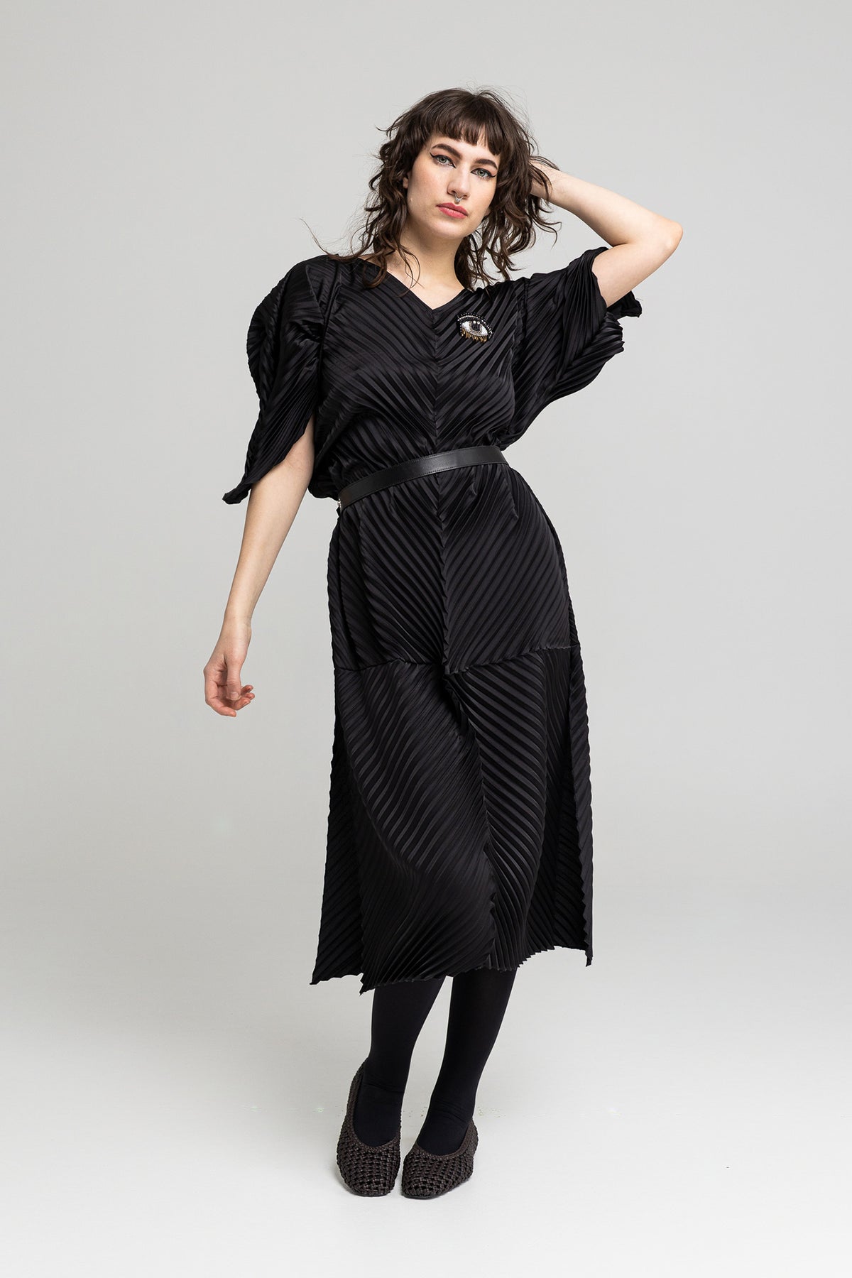 fully pleated satin maxi dress inset matching tie belt artista budapest