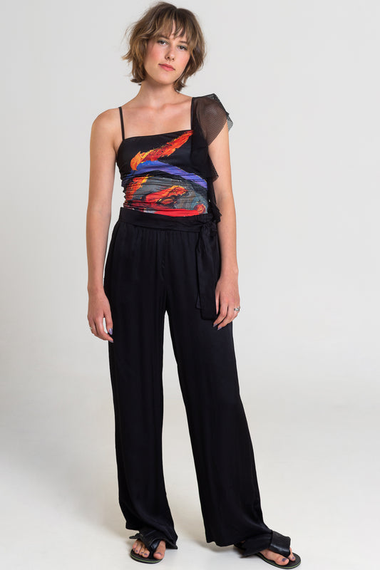 High waisted palazzo trousers in black