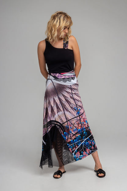 GAIA printed asymmetric midi dress