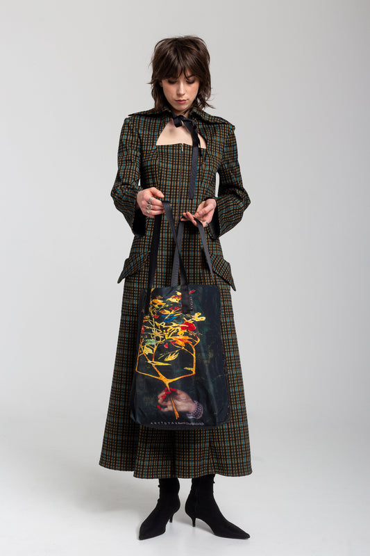 unique printed tote bag with inset separate pocket