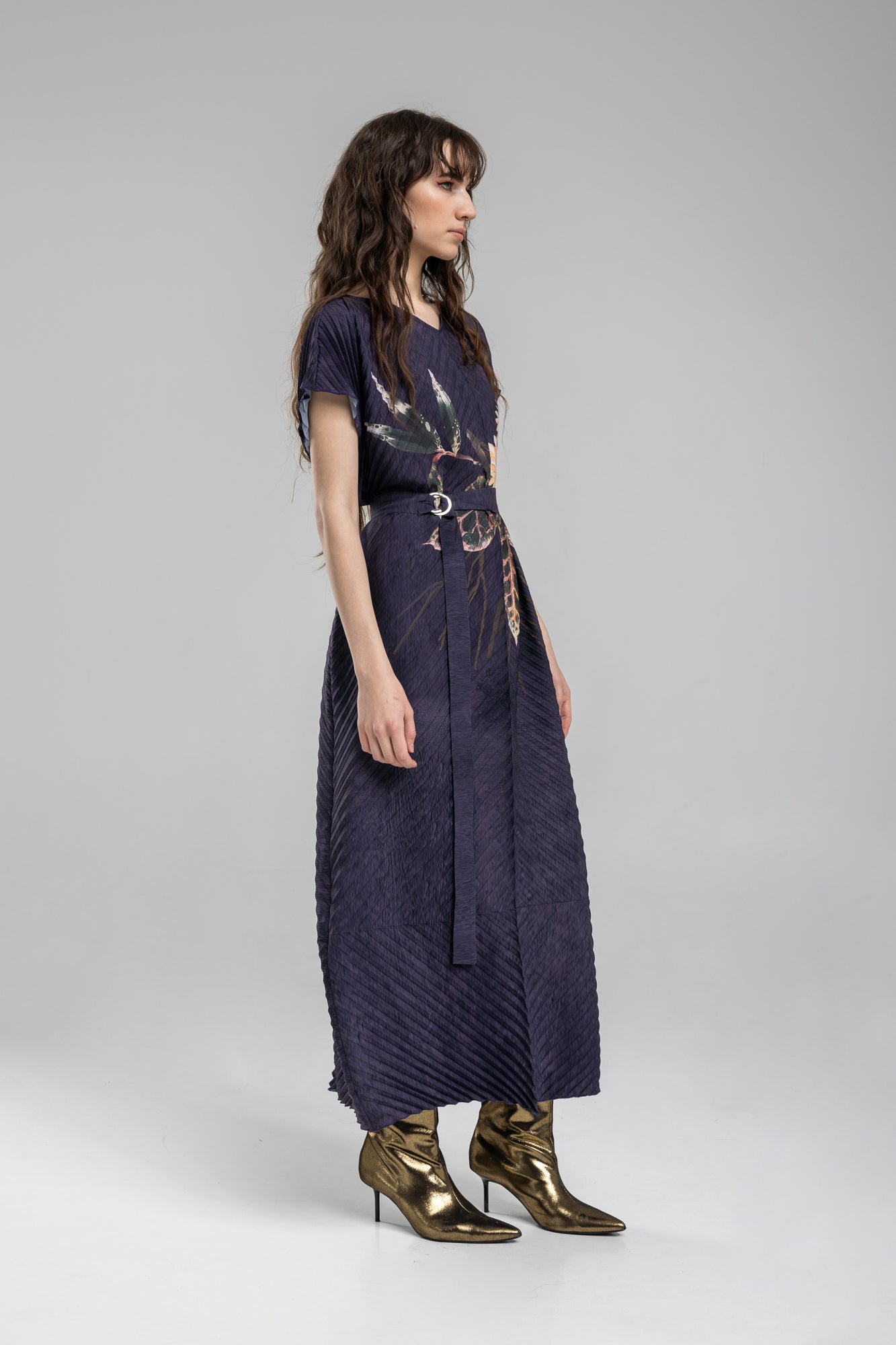 Pleated Maxi Dress with inset belt