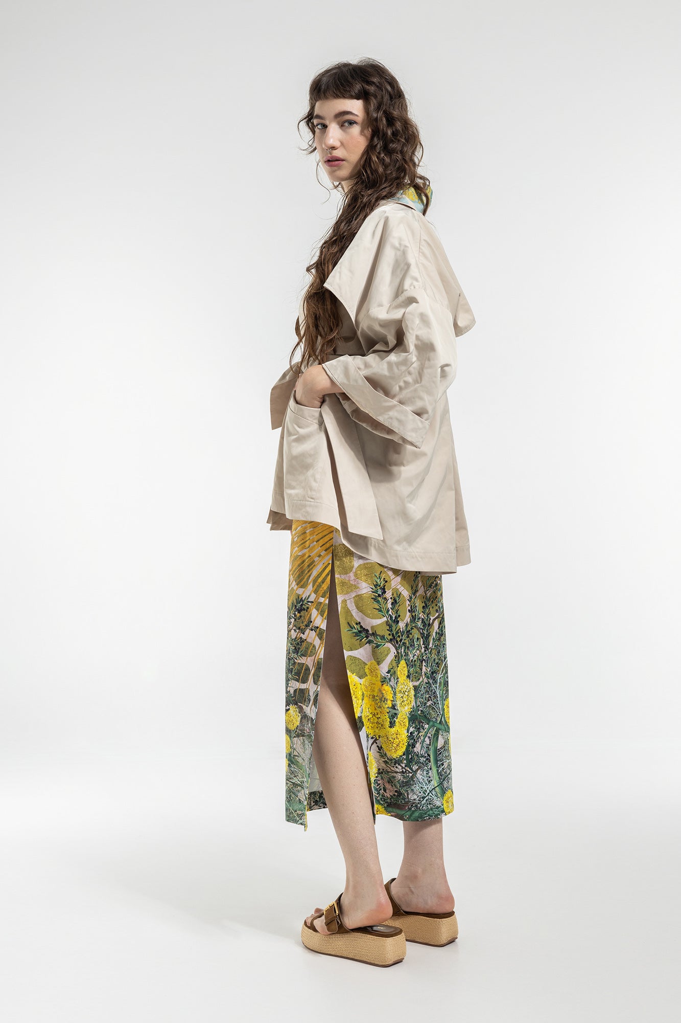 midi pencil skirt exaggerated slit on left side