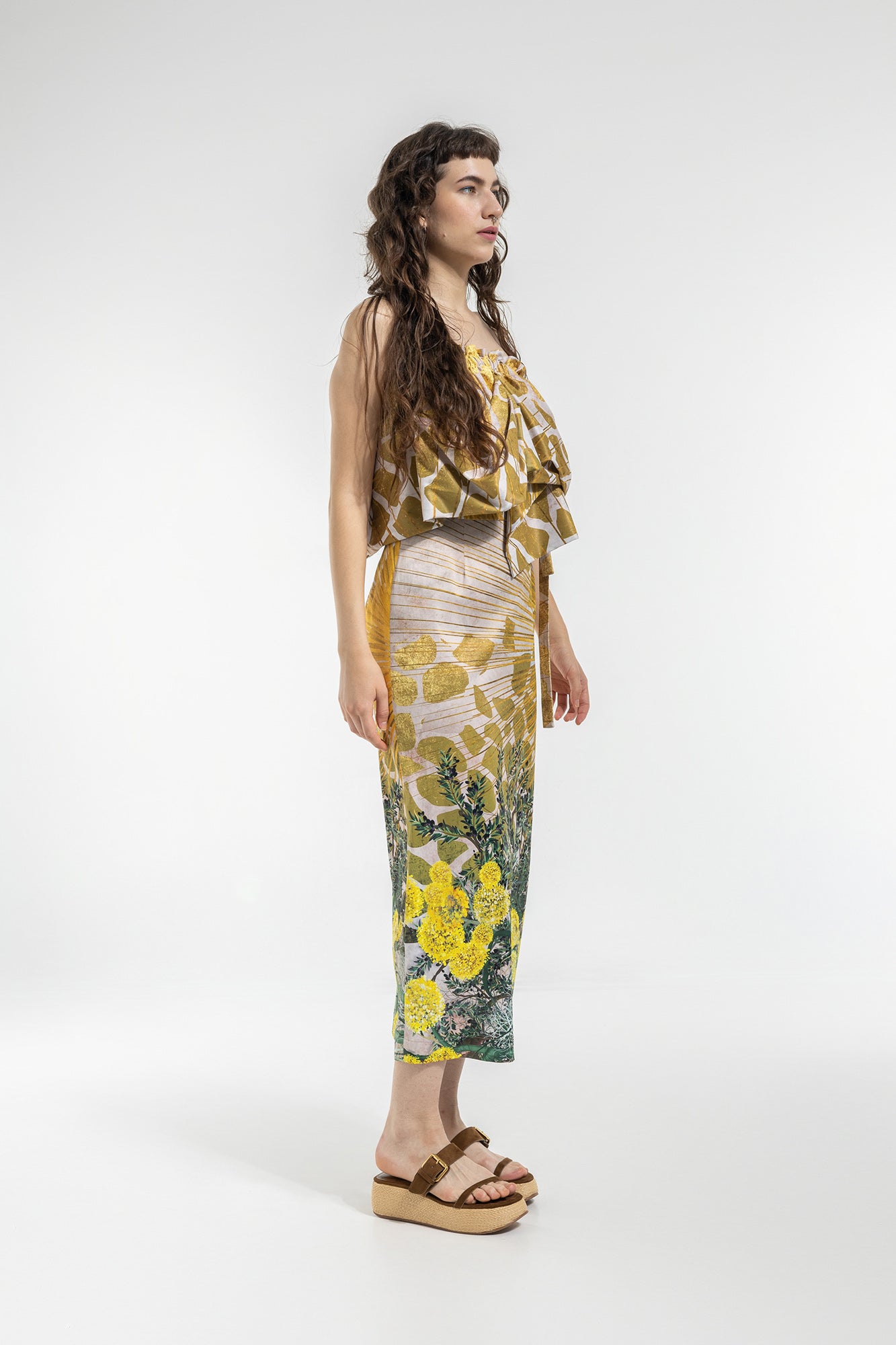 ruffled top stretchable cotton blend fabric