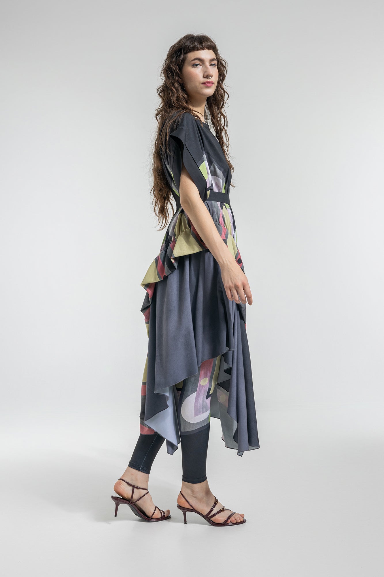 asymmetric maxi dress adorned with gathered right folds