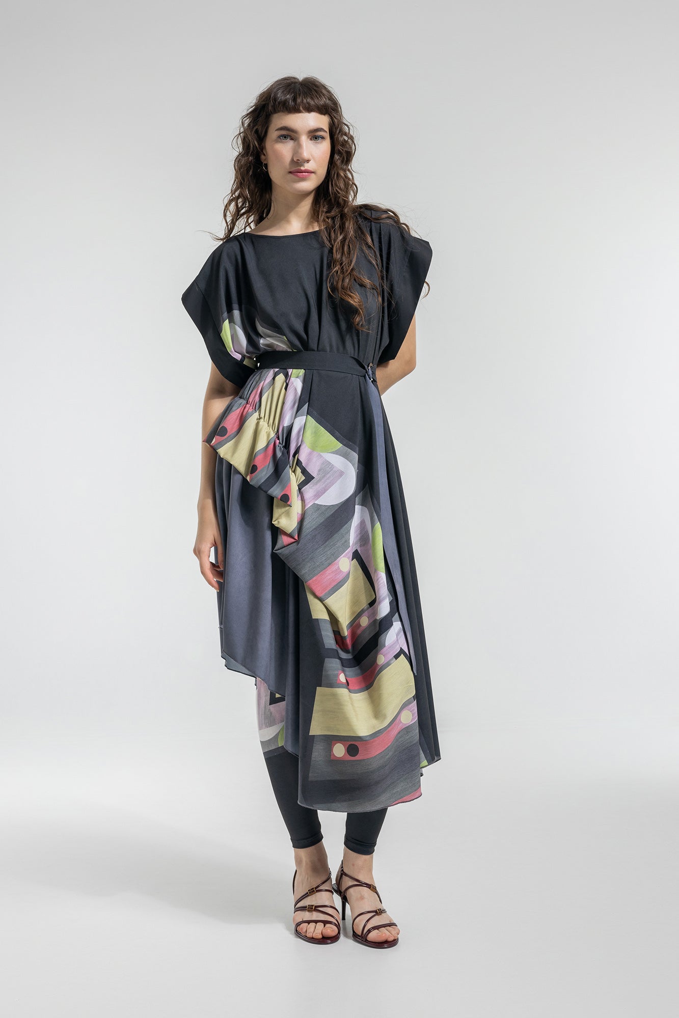 asymmetric maxi dress with side short kimono sleeves
