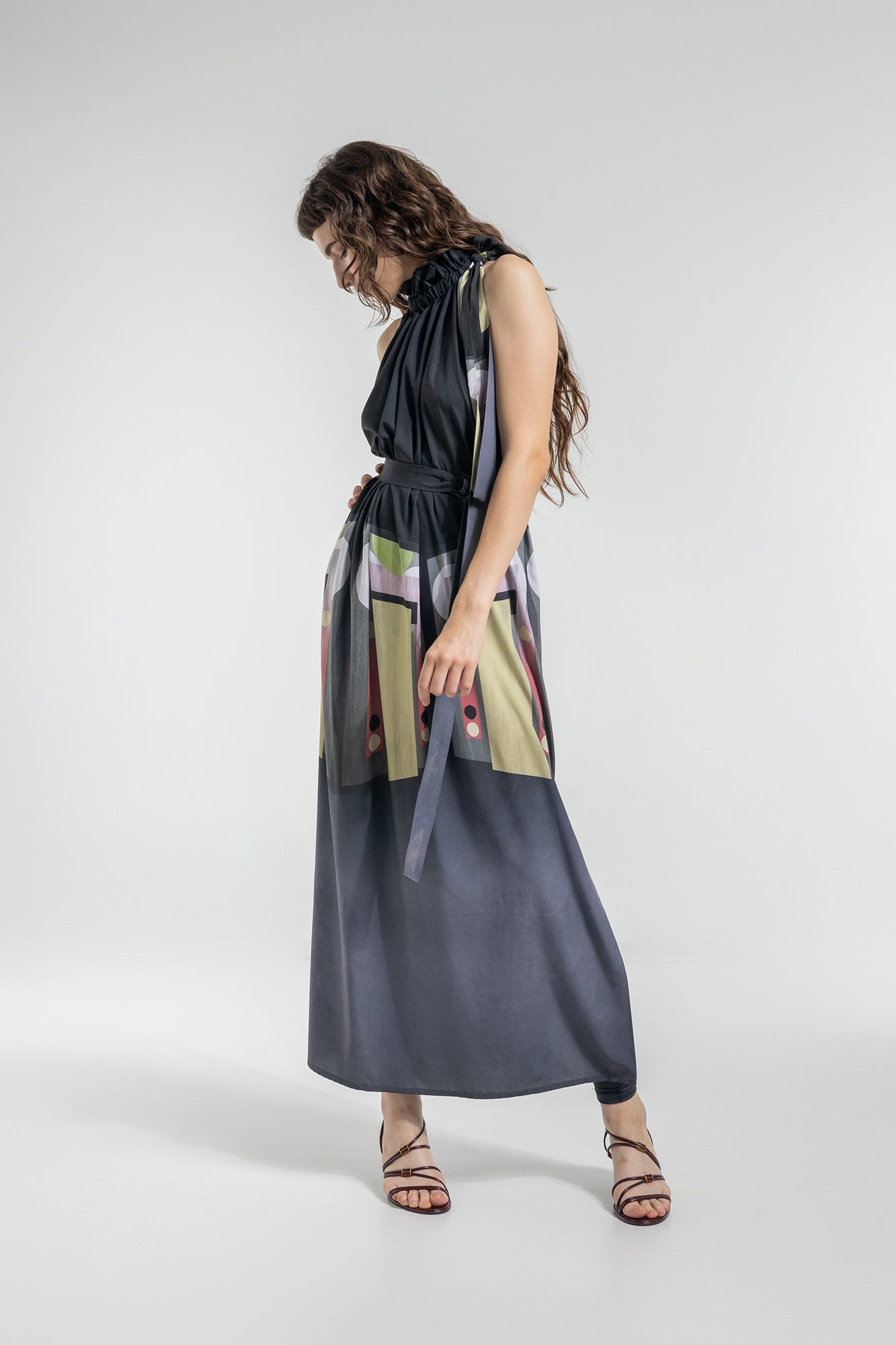 halter neck maxi dress with matching inset tie belt