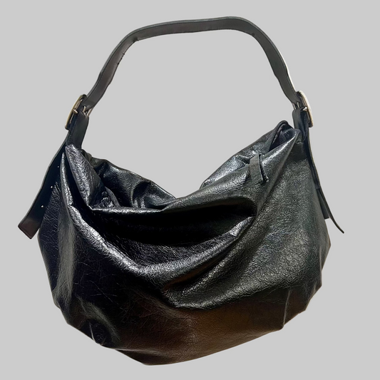 BLACK LEATHER little Bubble Bag
