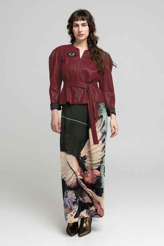 ELARA Burgundy Eco-Leather Jacket