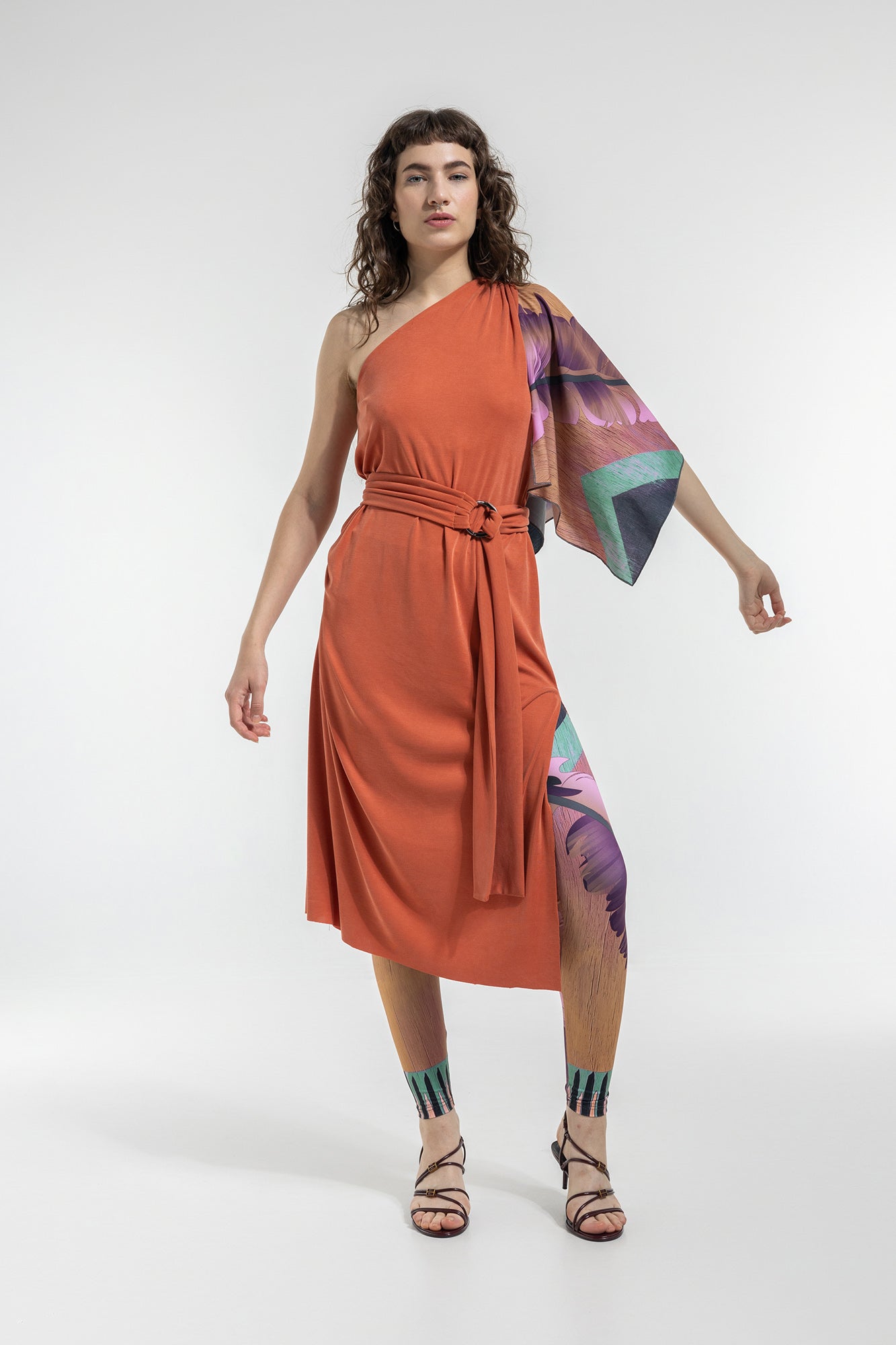 one shoulder midi dress cold shoulder design