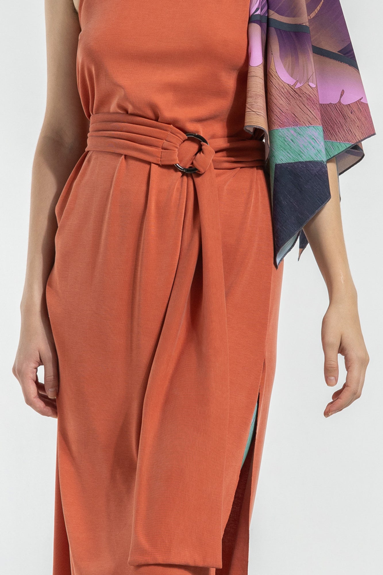 one shoulder midi dress gathered right side