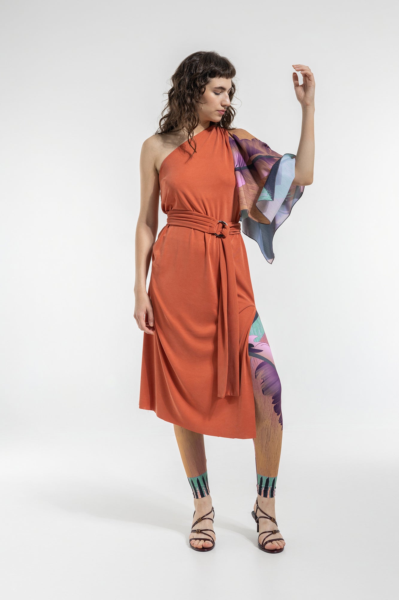 one shoulder midi dress side slit on left