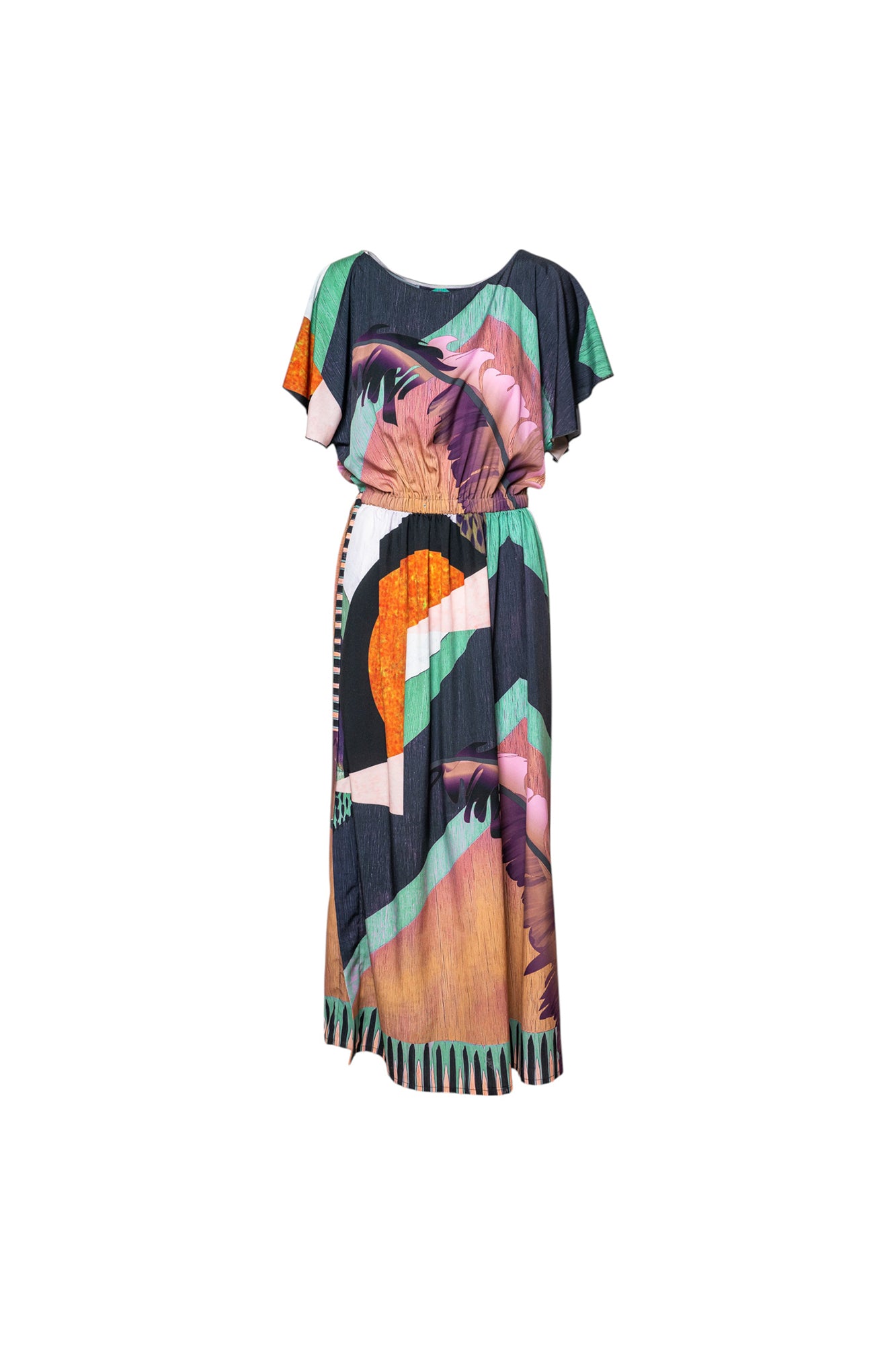 Colorful dress with abstract pattern on a white background