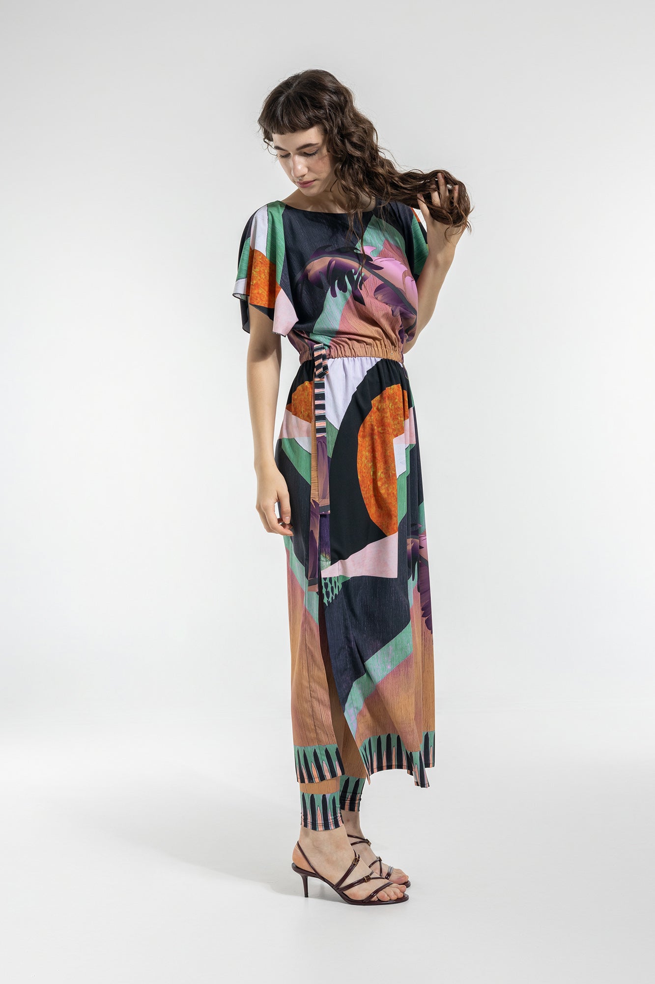 colourful maxi dress with butterfly short sleeves
