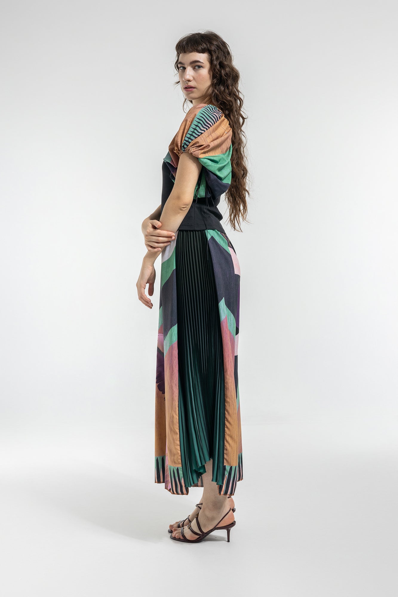 one shoulder top elastic bubble sleeve