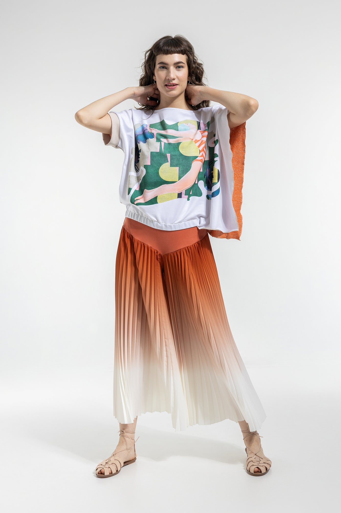 asymmetric short sleeves top