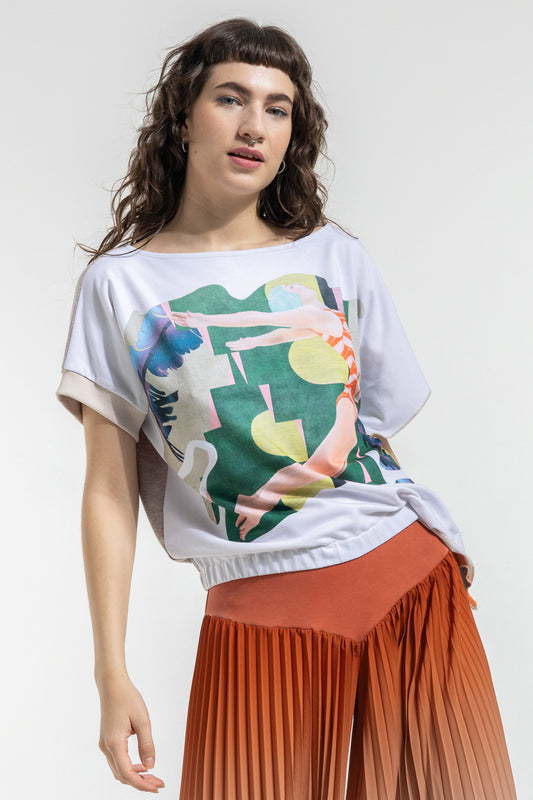asymmetric vivid printed top