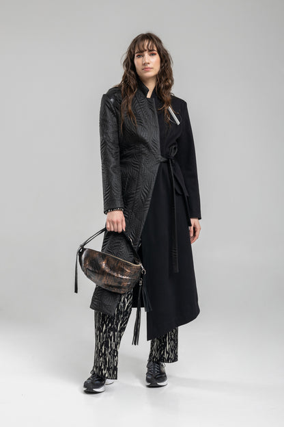 maxi jacket with printed jacquard fabric