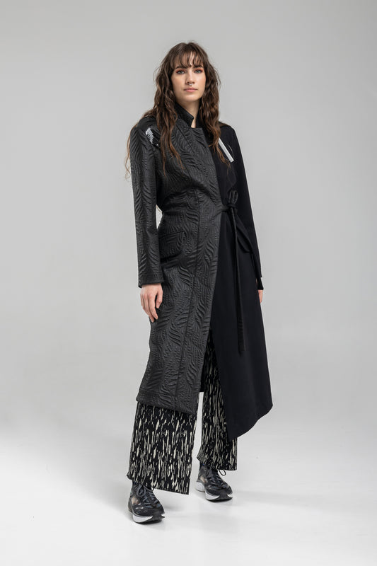 maxi jacket with inset belt