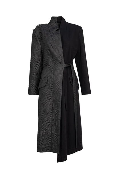 maxi jacket with shiny jacquard fabric