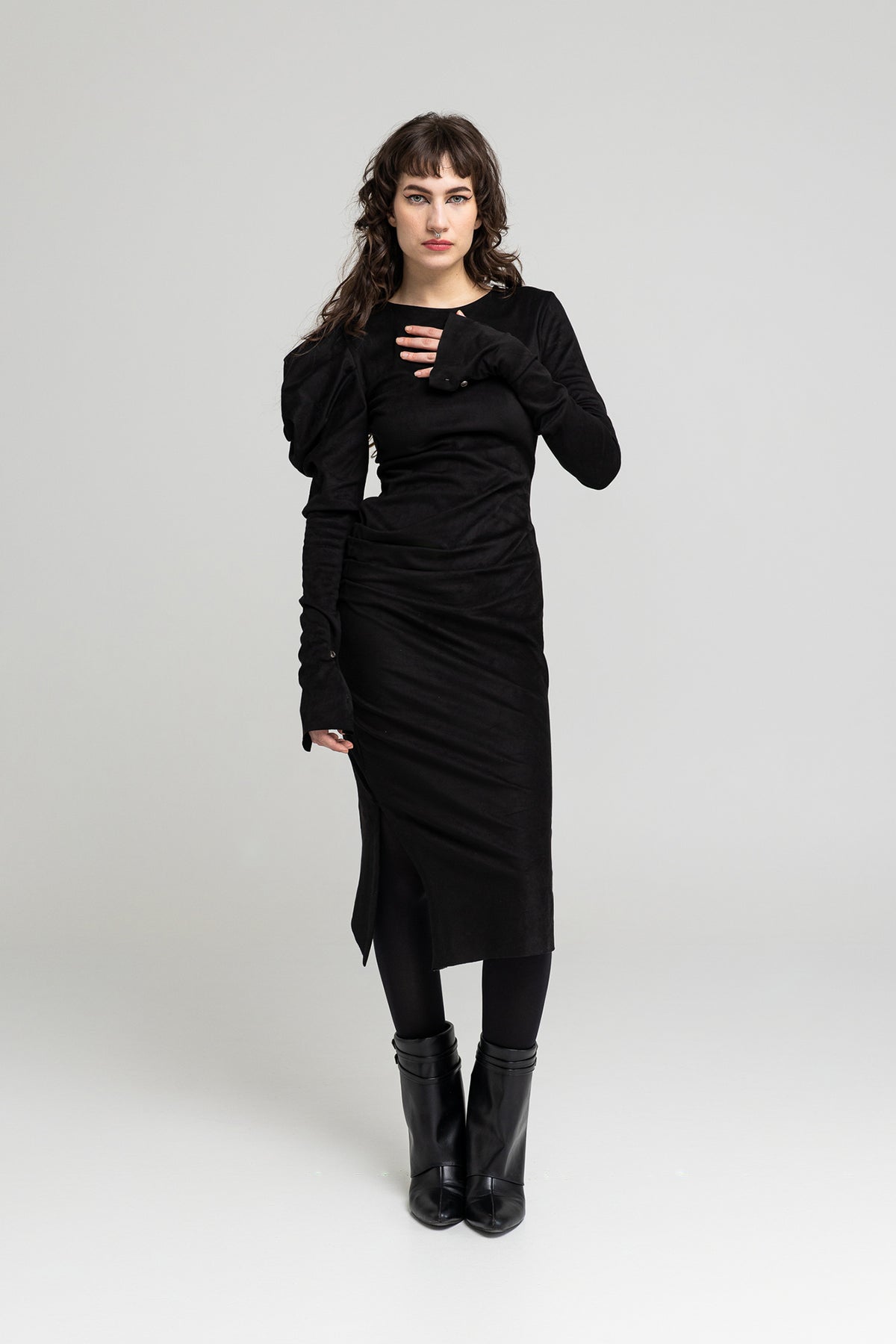 slightly elastic midi dress drape on hips artista budapest