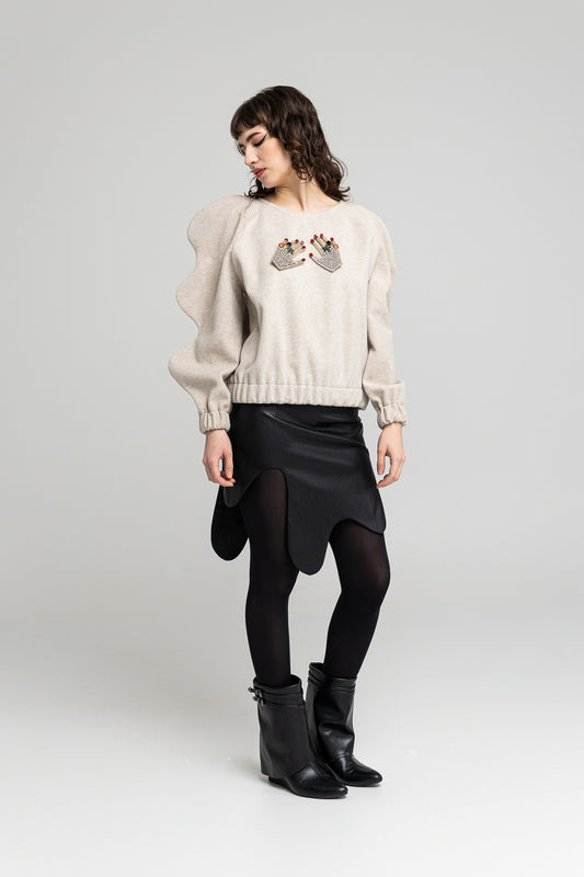 see curl effect sleeve pullover hip-length cut artista budapest