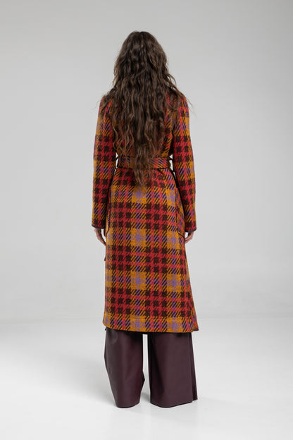maxi knitted coat with tie belt