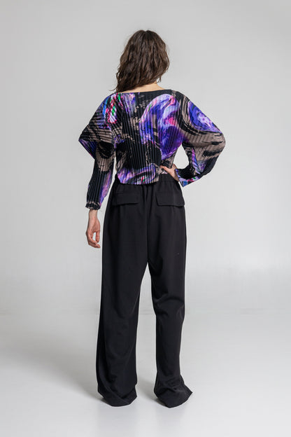 pleated long sleeve blouse down to waist length cut