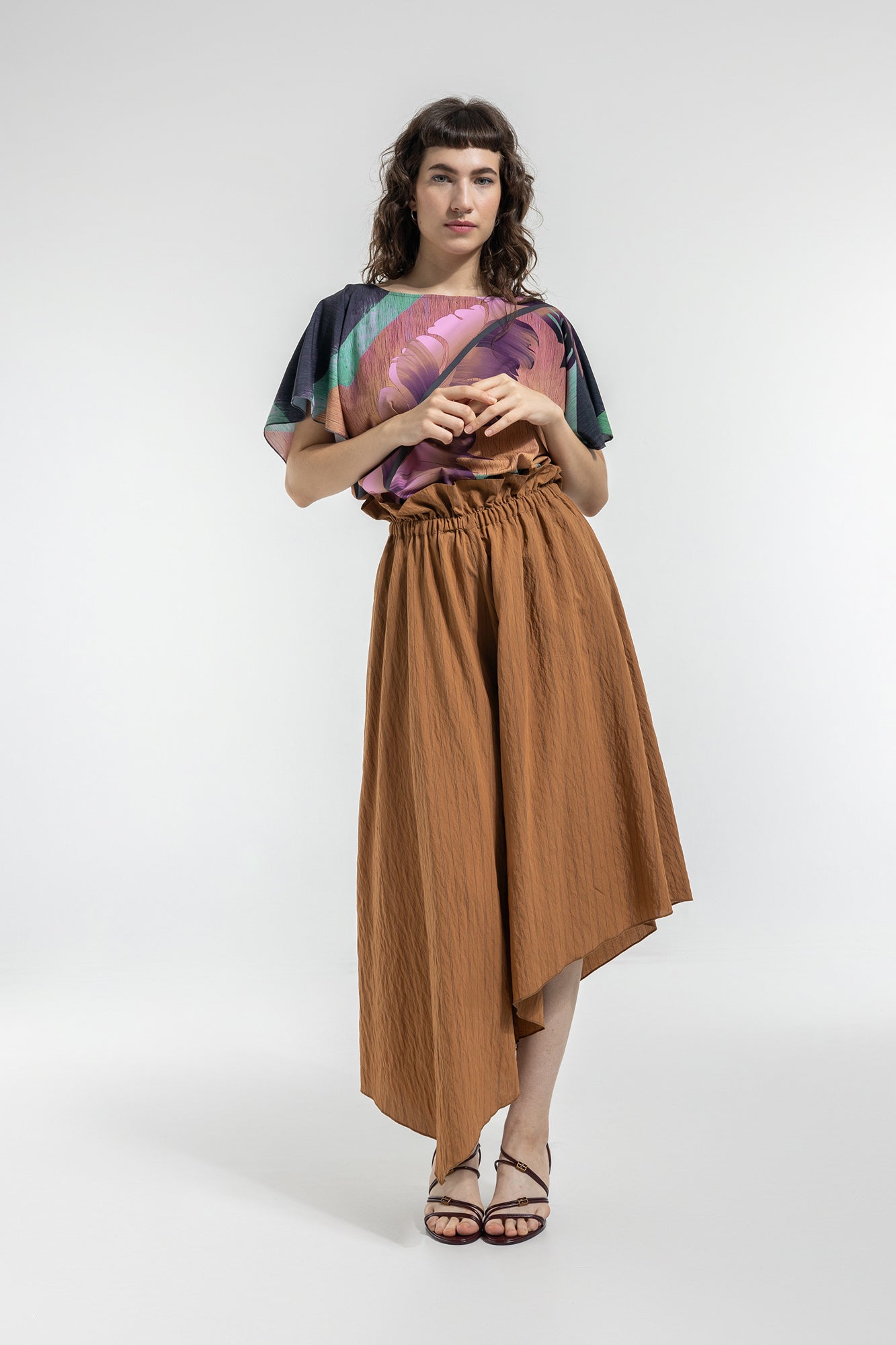 asymmetric midi skirt elastic waistband