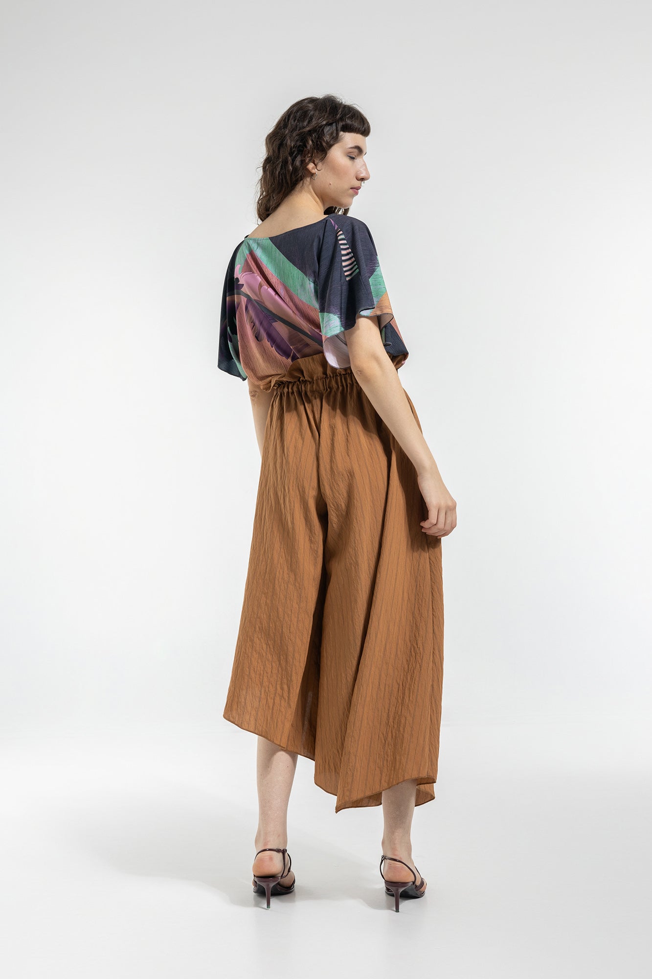 gathered asymmetric midi skirt