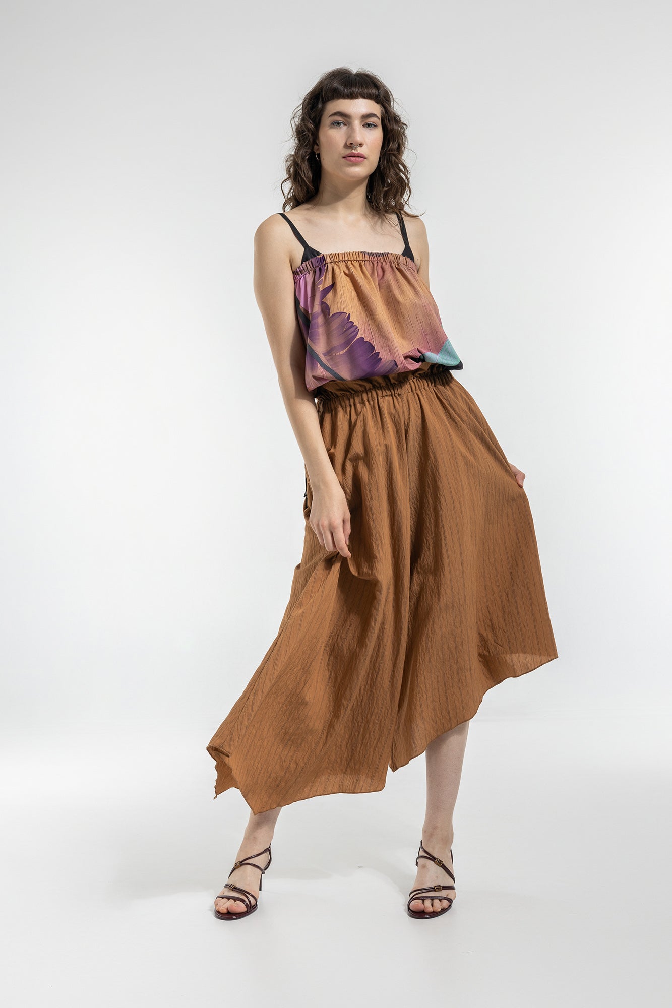 asymmetric midi skirt with side pockets