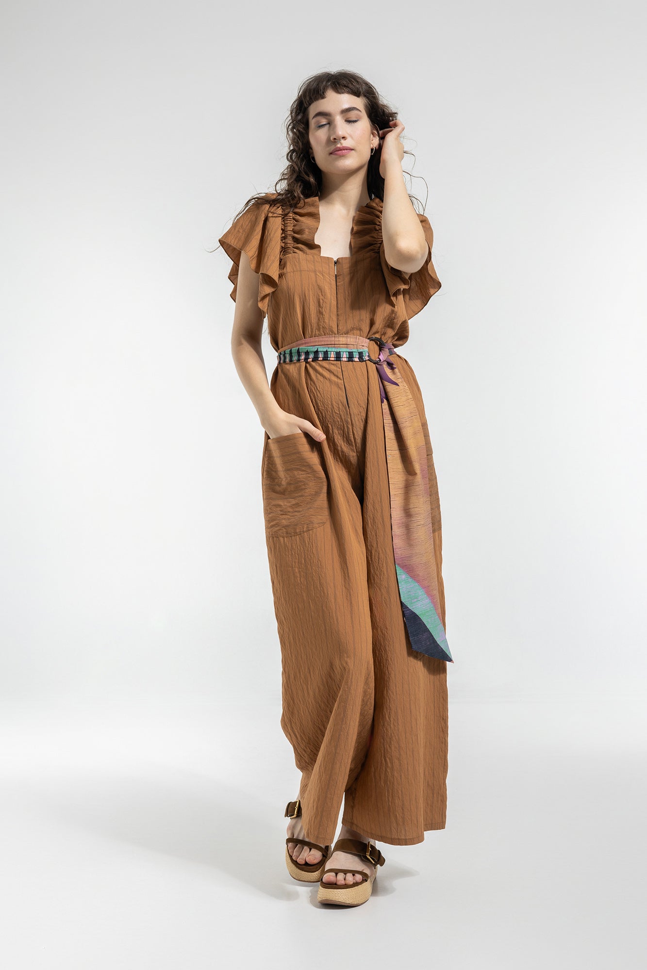 wide leg jumpsuit with square neck finish