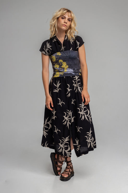 black vibrant printed cotton dress artista budapest