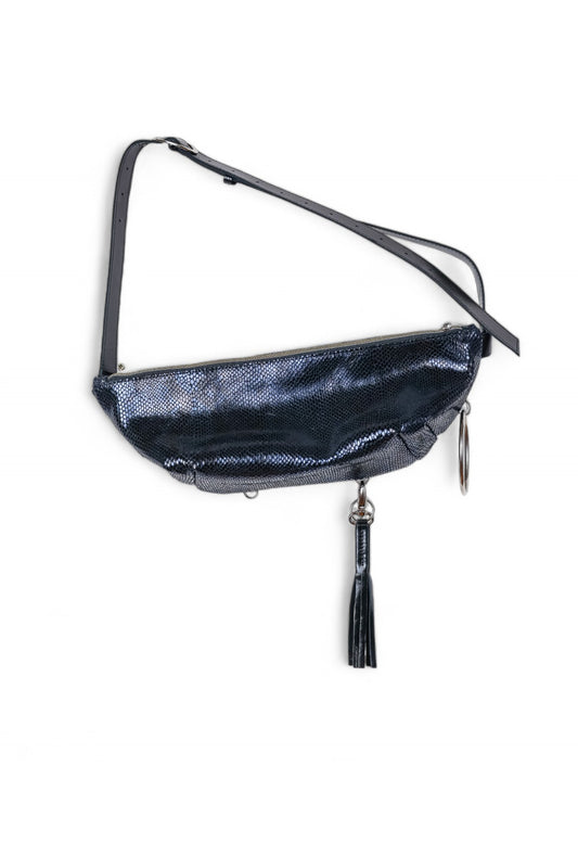 Embossed leather bag with adjustable leather strap