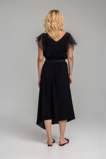 maxi dress with mesh frills on arms artista budapest